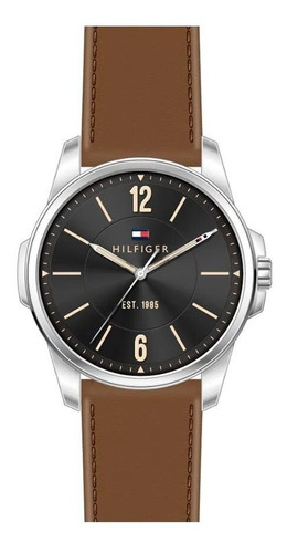 Reloj Tommy Hilfiger 1791448 Original Piel Cafe,fondo Negro