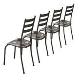 Conjunto Kit 4 Cadeiras Metal Aço Almofadada Cozinha Jantar Estrutura Da Cadeira Cinza-escuro Assento Preto