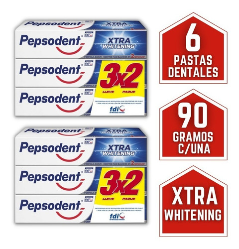  Pasta De Dientes Pepsodent Xtra Whitening 90 Gr X6 Unidades