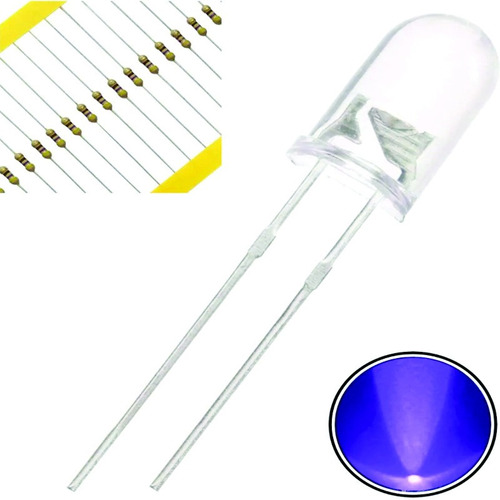 Kit 50 Led 5mm  Ultravioleta Uv + 50 Resistor 12v (50 Unid.)
