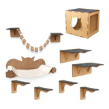 Playground Para Gato De Parede Ponte Casinha + Rede E Brinde