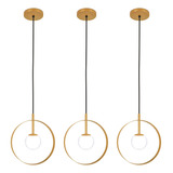 Kit 3 Luminárias Pendente Círculo Globo Vidro Mesa Dourado