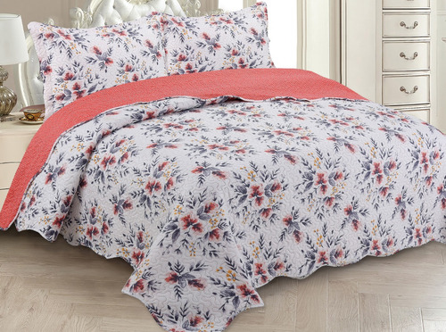 Colcha Casal King Size 3 Peças Floral Cobreleito