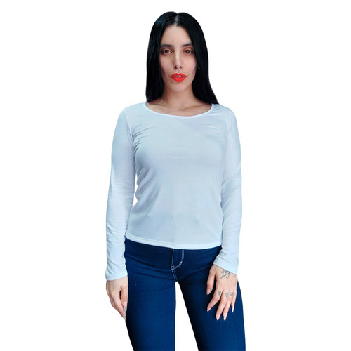 Remera Camiseta Basica Manga Larga Mujer Modal C Lycra Full