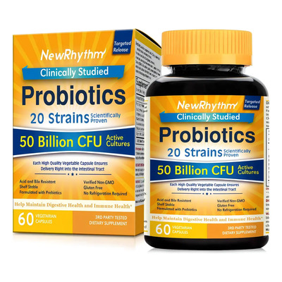 NewRhythm Probióticos 50 mil millones de UFC, 20 cepas, 60 cápsulas vegetales | Envío gratis