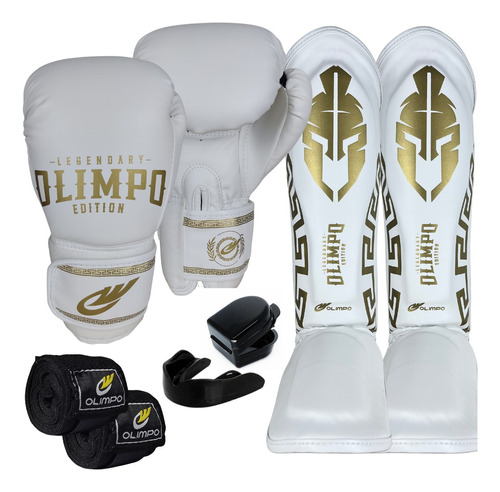 Kit Boxe Muay Thai Luva Bandagem Bucal Case Caneleira Olimpo