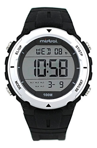 Reloj Mistral Pulsera Hombre Gdx-dau-01 Sumergible Digital Color De La Malla Negro Color Del Bisel Plateado