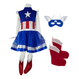 Disfraz Capitán América Vestido Cosplay Superhéroe Niña