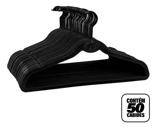 Kit 50 Cabides De Veludo Slim Artiko All Black Ultrafino