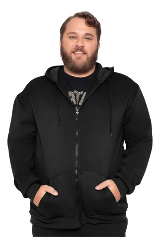 Jaqueta De Moletom Ziper Plus Size Masculino Capuz E Bolso