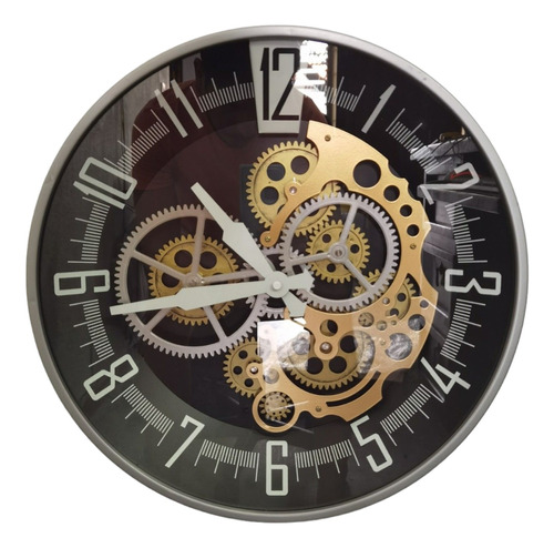 Reloj De Metal Con Engranes Plata Dorado En Movimiento Pared
