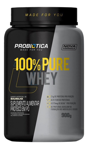 Suplemento Em Pó Probiótica 100% Pure Whey Sabor Baunilha Em Pote De 900g