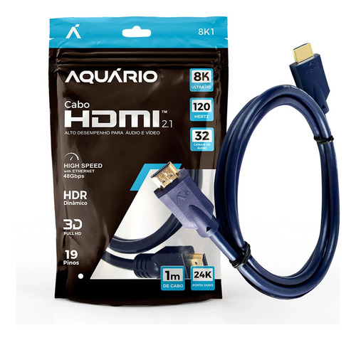 Cabo Hdmi 8k 2.1 Ultra Hd Gold 1 Metro Earc Hdr Dinâmico 1m