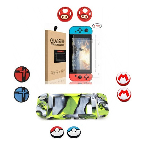 2 Cristal+ Funda Camuflageada+ Gomitas Para Nintendo Switch