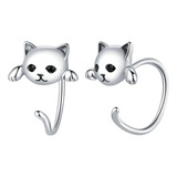 Aretes Para Mujer Gato Fabricados En Plata 925