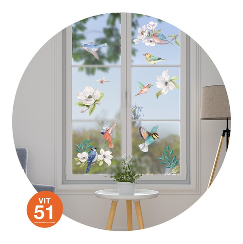 Vinilos Decorativos Vitraux Vidrio Pajaros Flores Colibries 