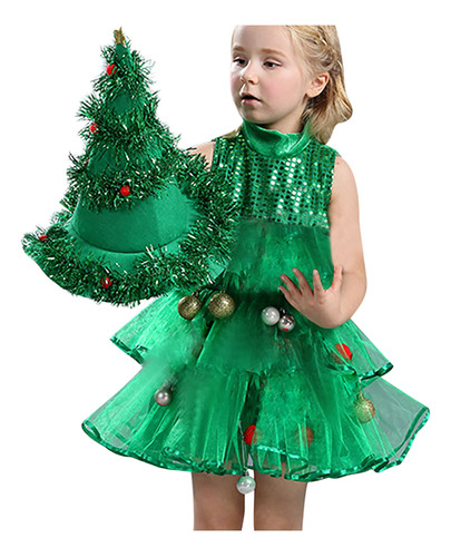 Disfraz De Árbol De Navidad Para Niña, Vestido De Fiesta Sin