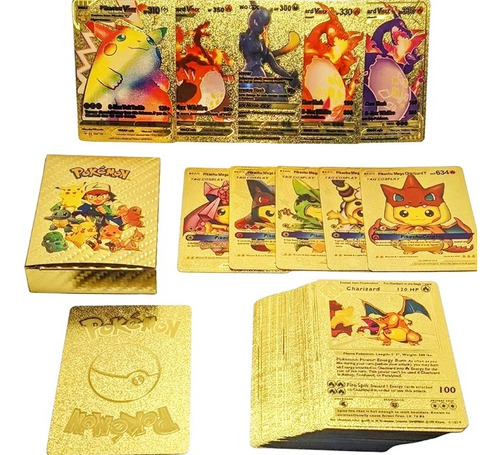 Kit 55 Cartas Pokémon Douradas Raras