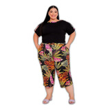 Roupas Femininas Plus Size Conjunto Malha Capri Blusa Básico