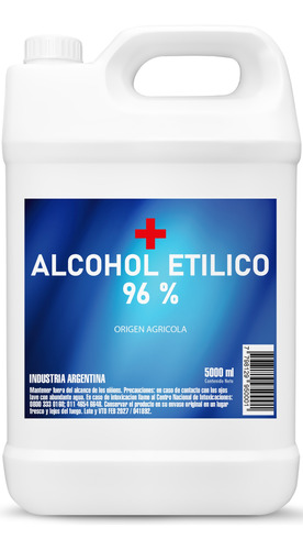 Alcohol Etílico 96% Alta Pureza 5 Bidones X 5 Litros