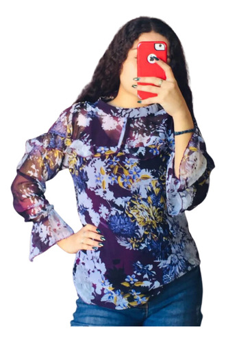 Blusa De Velo Morada De Flores