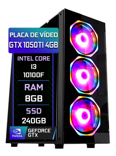 Pc Gamer Fácil Intel I3 10100f 8gb Gtx 1050ti 4gb Ssd 240gb