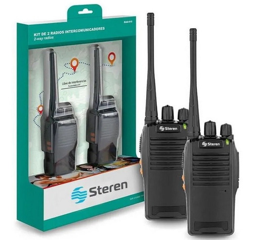 Kit 2 Radios Steren Rad-010 Walkie 16canales 30km Clip Bases Color Negro