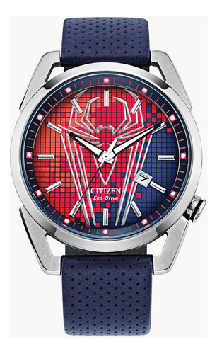 Reloj Citizen Marvel Spider Man Para Caballero Color De La Correa Azul Color Del Bisel Rojo Color Del Fondo Rojo