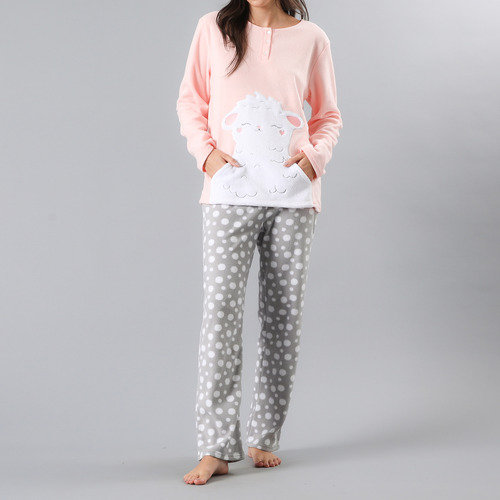 Pijama Micropolar Cuello Abotonado Flores 33526-28