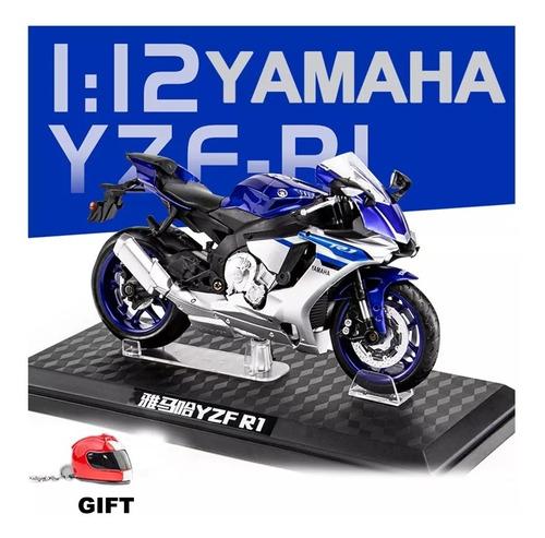 Motocicleta Yamaha Yzf R1, Modelo 1:12, Con Base Y Llavero