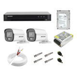 Kit Cftv Hikvision Dvr 8ch M1 2 Câmera Colorvu Full Hd 1080p