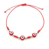 Pulsera 3 Ojos Turco Rojo Cordón Rojo Plata Fina 925