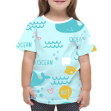 Camiseta/camisa Infantil Poliéster Proteção Uv Ocean Azul