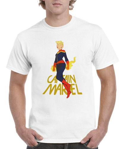 Camisas Para Hombre Capitana Marvel Blancas Diseño Dibujo 