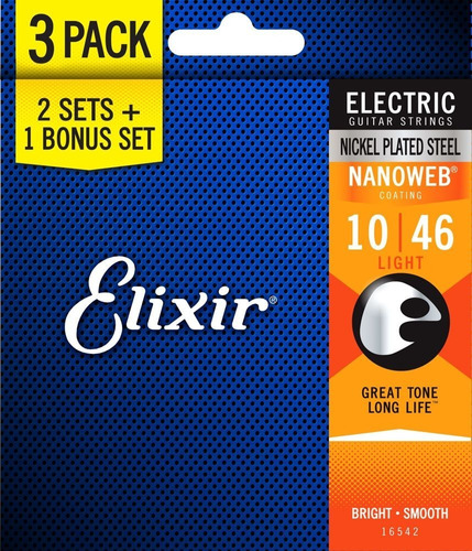 Elixir 3 Pack Nanoweb 16542 Cuerdas Guitarra Eléctrica 10-46