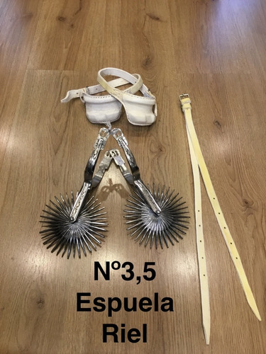 Espuela Riel Nº3,5 + Taloneras Y Piales Cuero Crudo-.