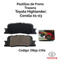 Pastilla De Frenos Trasera Toyota Highlander; Corolla 01-03 Toyota Highlander
