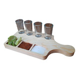 Tequilero De Madera Tabla Para 4 Shots C/3 Espacios