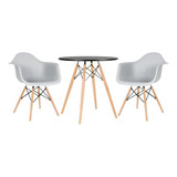 Kit Mesa Jantar Eames Wood 70 Cm 2 Cadeiras  Daw Cores Cor Mesa Preto Com Cadeiras Cinza Claro