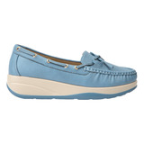 Zapato Confort Mocasin Plataforma Shosh Azul Mujer 4204
