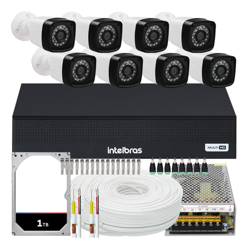 Kit 8 Cameras Seguranca Full Hd Dvr 8 Ch Intelbras 200m Cabo