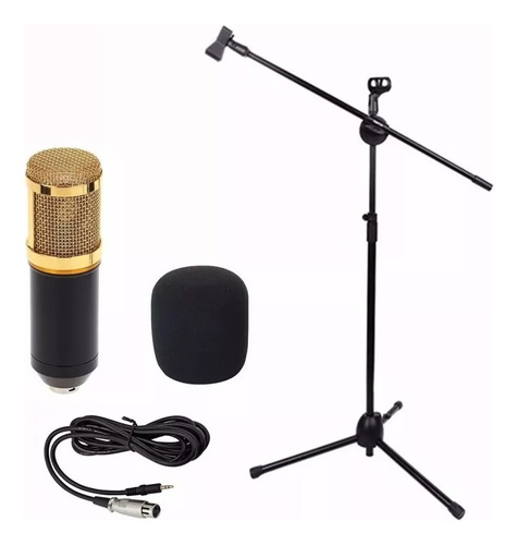 Pedestal Tripé P/microfone+mic Xlr Condeser Bm 800+pop+shock