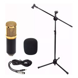 Pedestal Tripé P/microfone+mic Xlr Condeser Bm 800+pop+shock