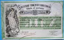 Tp Billete Año 1868 Sociedad De Fomento Territorial 10 Pesos