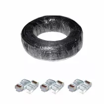 100m De Cabo Rede Cat5e Com 4 Pares + 20 Plug Rj45  -  Preto