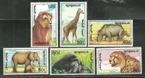 Mongolia 1991 :  Fauna África ,  León , Jirafa , Elefante 