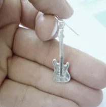 Colgante Guitarra De  Plata 925, Aro  Hecho A Mano