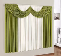 Cortina Paris 2,00 X1,70 Para Sala/quarto Verde Com Palha...