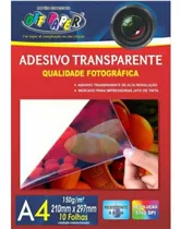 Papel Adesivo A4 Transparente 150g Off Paper 10 Folhas