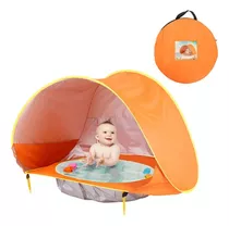 Tenda Infantil Com Piscina Praia Proteção Uv Barraca Criança Cor Laranja